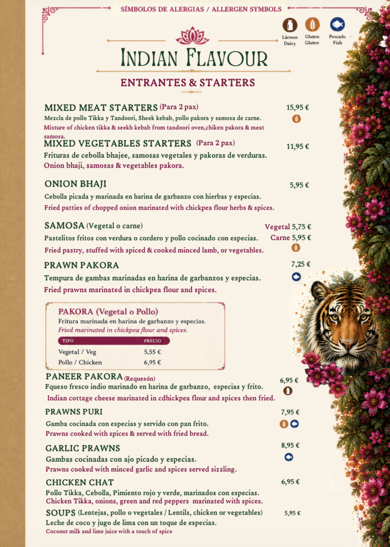 Menú Indian Flavour