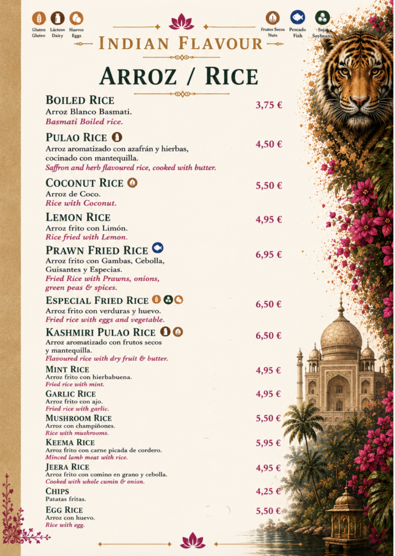 Menú Indian Flavour