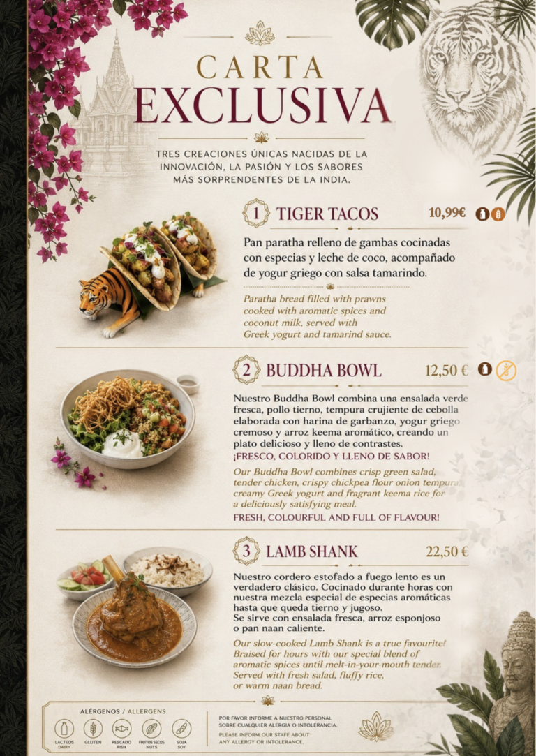 Menú Indian Flavour