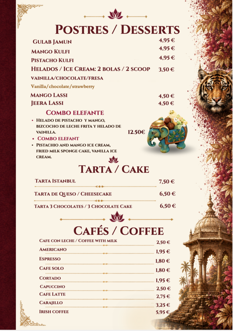 Menú Indian Flavour