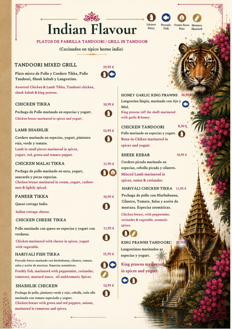 Menú Indian Flavour