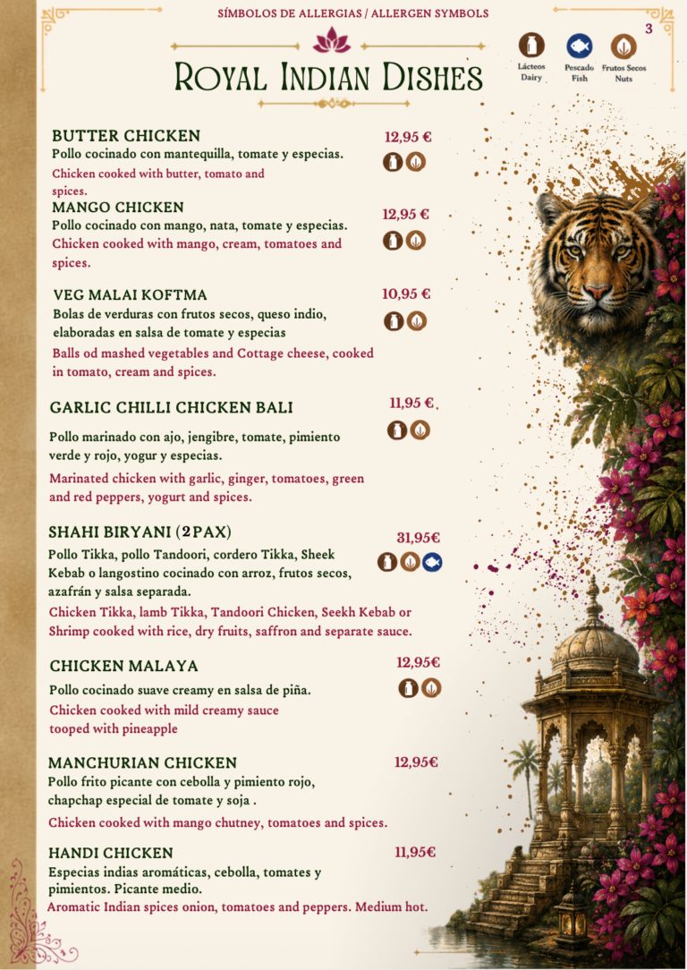 Menú Indian Flavour