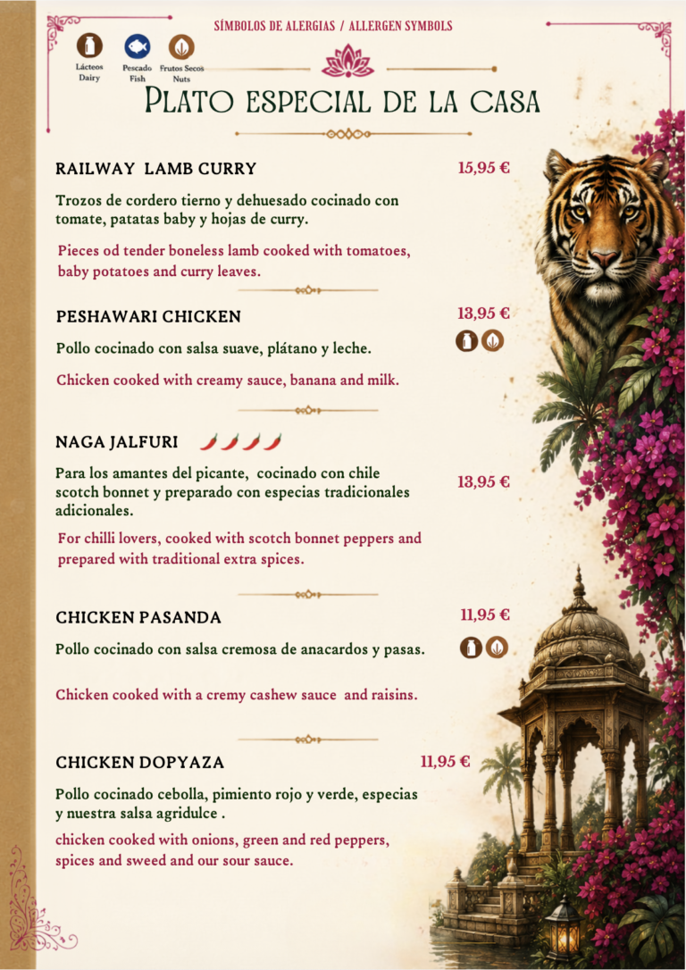 Menú Indian Flavour
