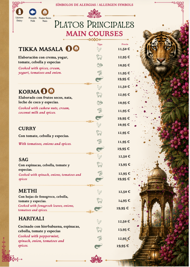 Menú Indian Flavour