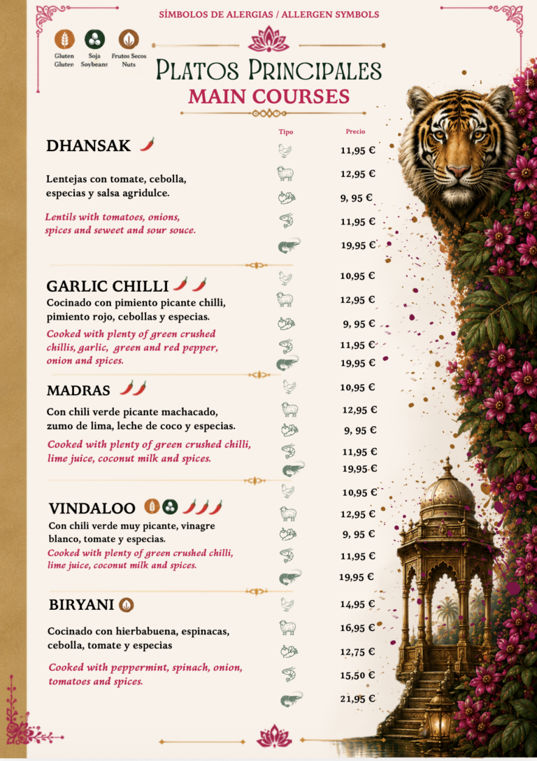 Menú Indian Flavour