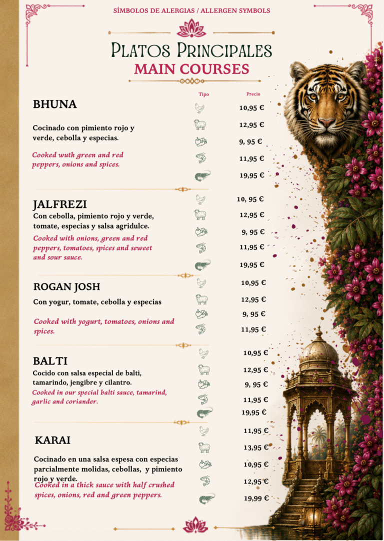 Menú Indian Flavour