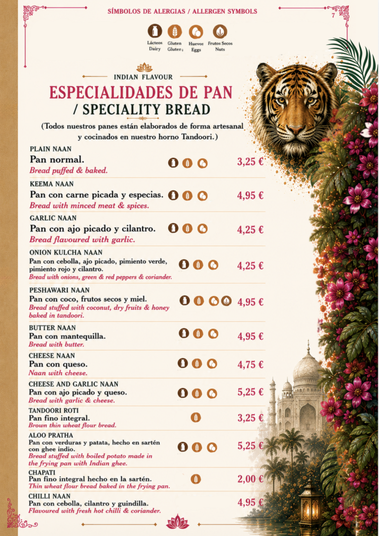 Menú Indian Flavour